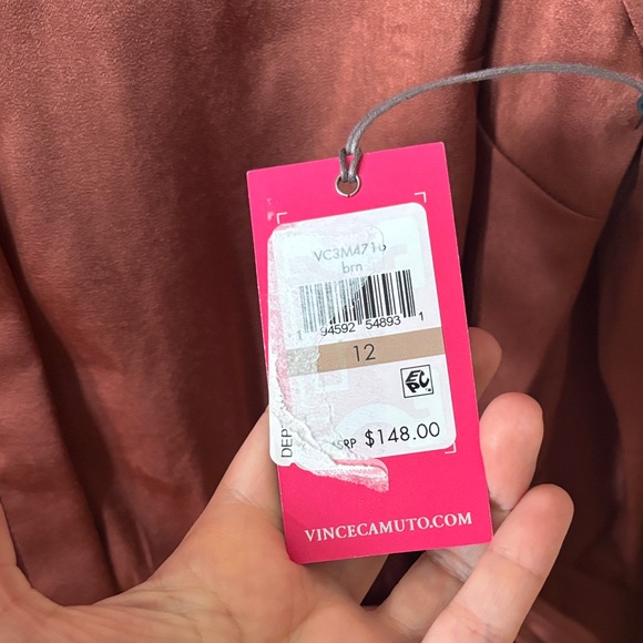 NWT Vince Camuto Satin Overlap Shirtdress - Copper - Size 12 - Picture 3 of 8